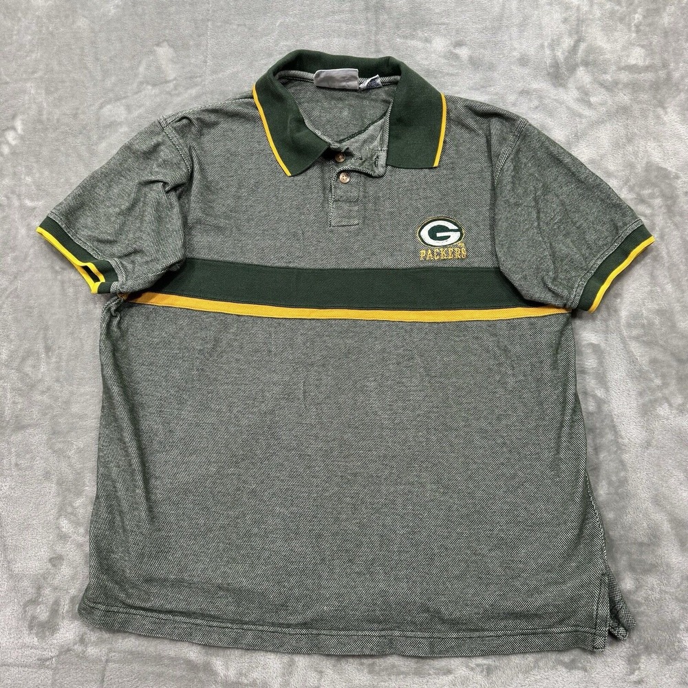 Vtg Green Bay Packers Logo 7 Shirt Mens Large Short Sleeve Polo Game Day NFL